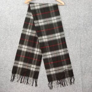 90s Academia Black Tartan Scarf V FRAAS Faux Cashmere Plaid Cozy Fringe 70x11.5